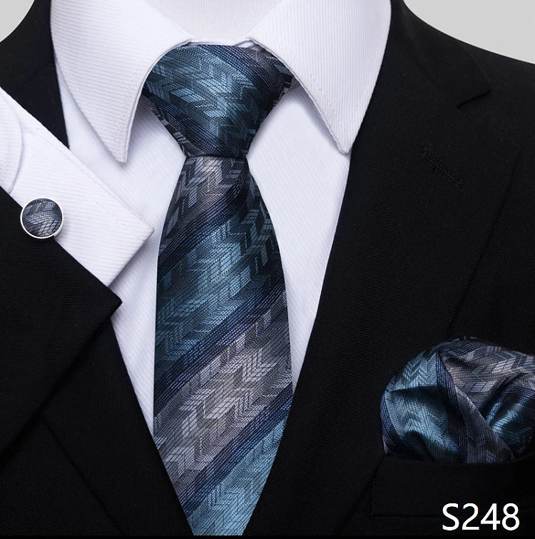 Top Grade 8 cm 100% Silk Tie Hanky Cufflink Set Necktie For Men Suit Accessories Red Paisley Wedding Gravatas Fit Party