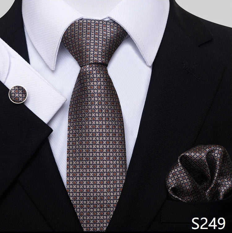 Top Grade 8 cm 100% Silk Tie Hanky Cufflink Set Necktie For Men Suit Accessories Red Paisley Wedding Gravatas Fit Party