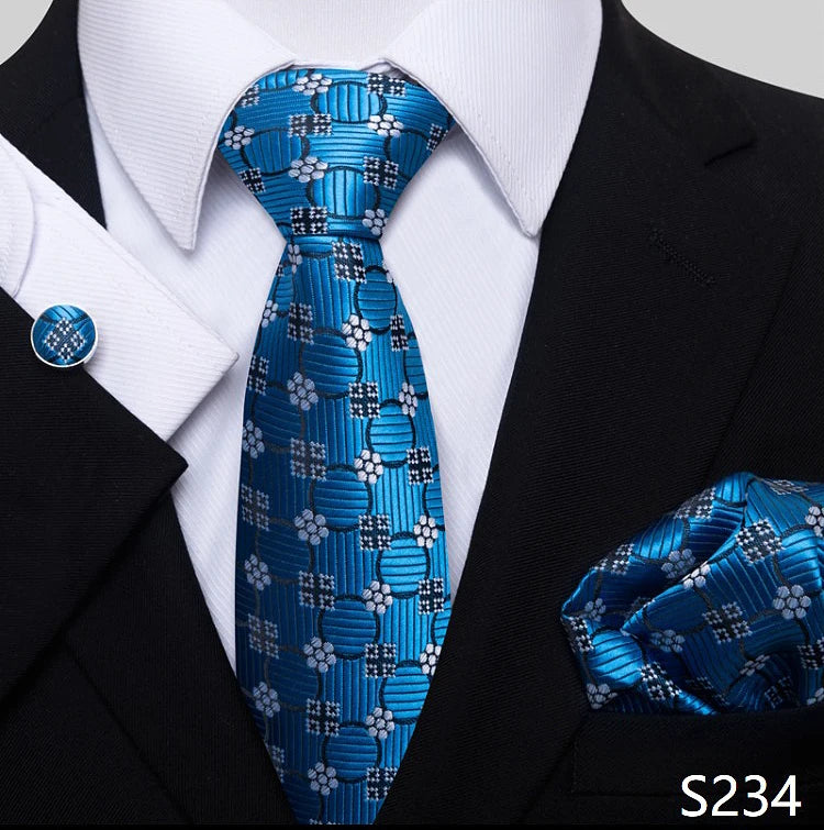 Top Grade 8 cm 100% Silk Tie Hanky Cufflink Set Necktie For Men Suit Accessories Red Paisley Wedding Gravatas Fit Party