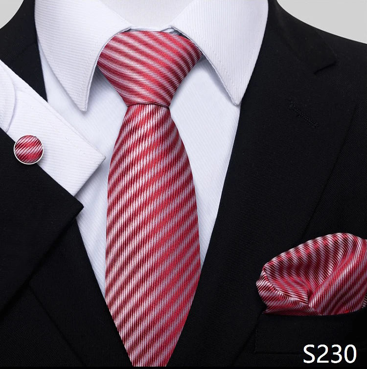 Top Grade 8 cm 100% Silk Tie Hanky Cufflink Set Necktie For Men Suit Accessories Red Paisley Wedding Gravatas Fit Party