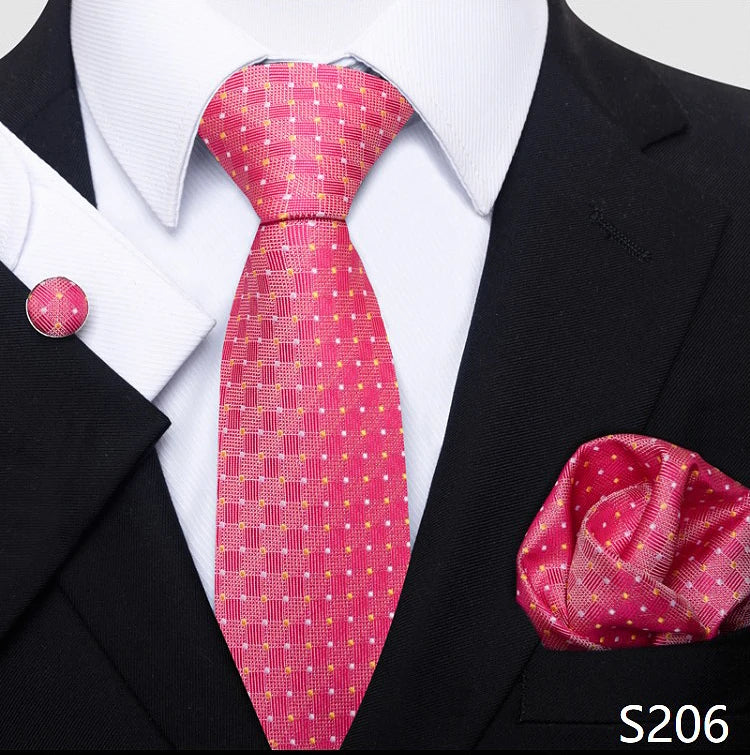 Top Grade 8 cm 100% Silk Tie Hanky Cufflink Set Necktie For Men Suit Accessories Red Paisley Wedding Gravatas Fit Party
