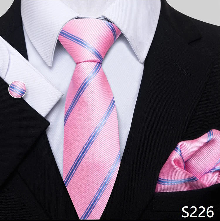 Top Grade 8 cm 100% Silk Tie Hanky Cufflink Set Necktie For Men Suit Accessories Red Paisley Wedding Gravatas Fit Party