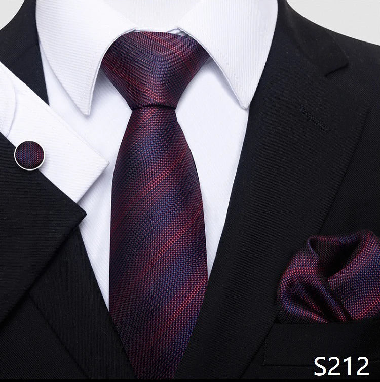 Top Grade 8 cm 100% Silk Tie Hanky Cufflink Set Necktie For Men Suit Accessories Red Paisley Wedding Gravatas Fit Party