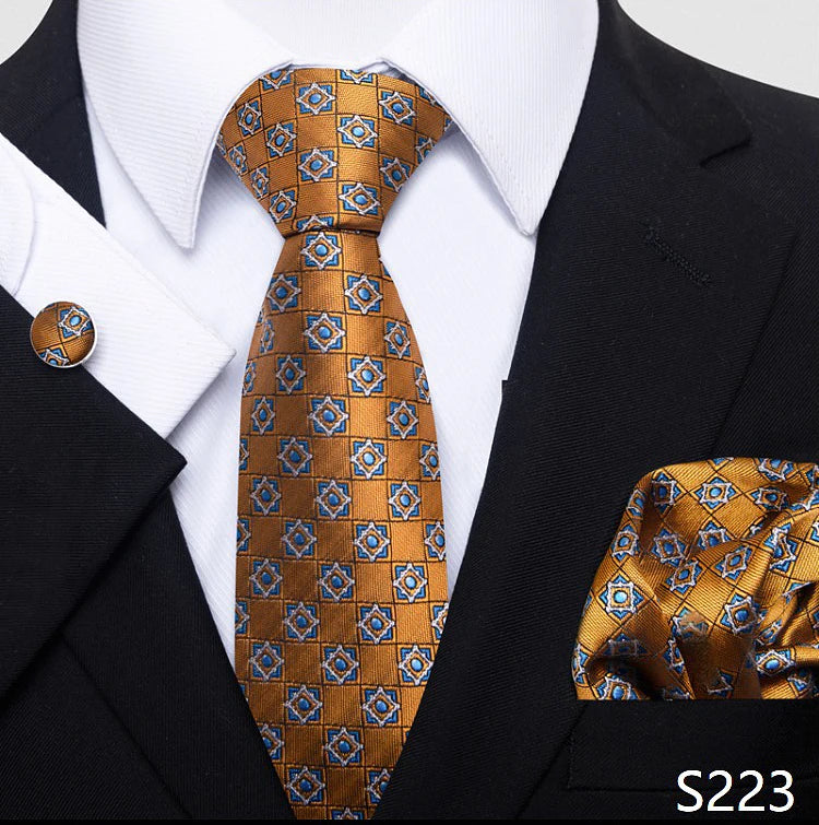 Top Grade 8 cm 100% Silk Tie Hanky Cufflink Set Necktie For Men Suit Accessories Red Paisley Wedding Gravatas Fit Party