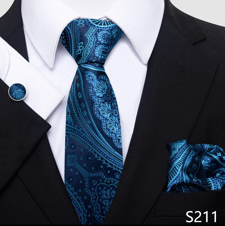 Top Grade 8 cm 100% Silk Tie Hanky Cufflink Set Necktie For Men Suit Accessories Red Paisley Wedding Gravatas Fit Party