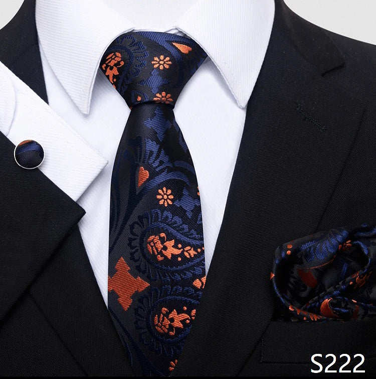 Top Grade 8 cm 100% Silk Tie Hanky Cufflink Set Necktie For Men Suit Accessories Red Paisley Wedding Gravatas Fit Party