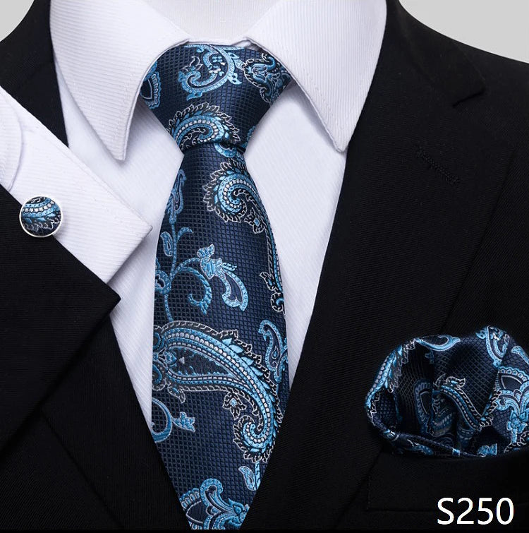 Top Grade 8 cm 100% Silk Tie Hanky Cufflink Set Necktie For Men Suit Accessories Red Paisley Wedding Gravatas Fit Party
