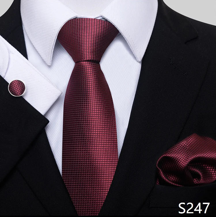 Top Grade 8 cm 100% Silk Tie Hanky Cufflink Set Necktie For Men Suit Accessories Red Paisley Wedding Gravatas Fit Party