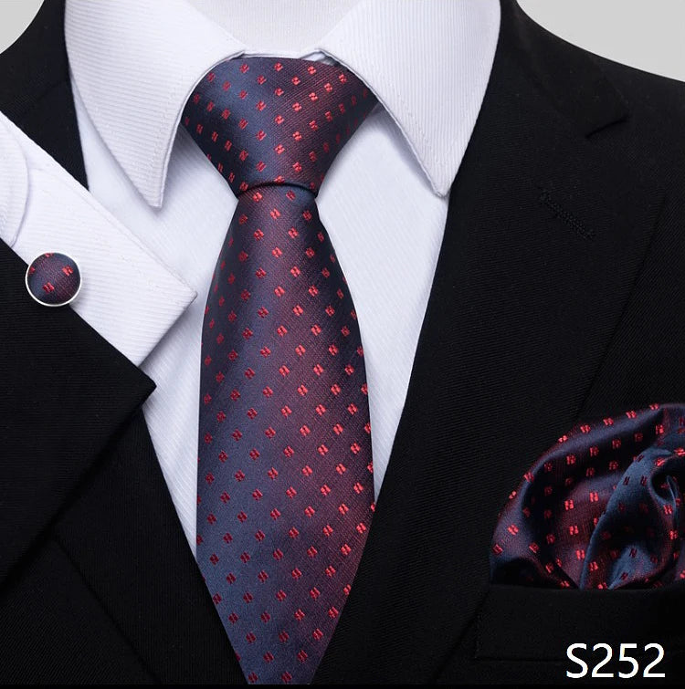 Top Grade 8 cm 100% Silk Tie Hanky Cufflink Set Necktie For Men Suit Accessories Red Paisley Wedding Gravatas Fit Party