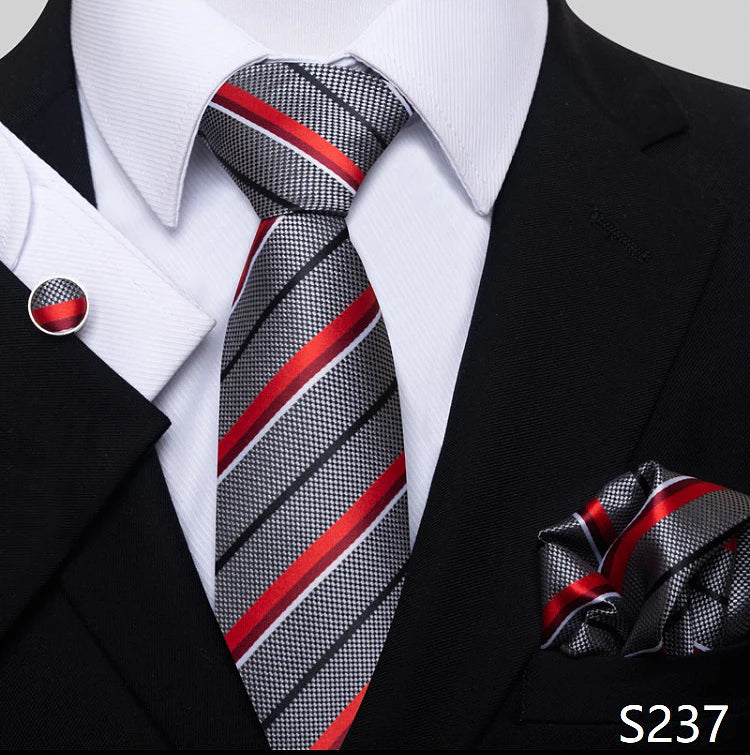 Top Grade 8 cm 100% Silk Tie Hanky Cufflink Set Necktie For Men Suit Accessories Red Paisley Wedding Gravatas Fit Party