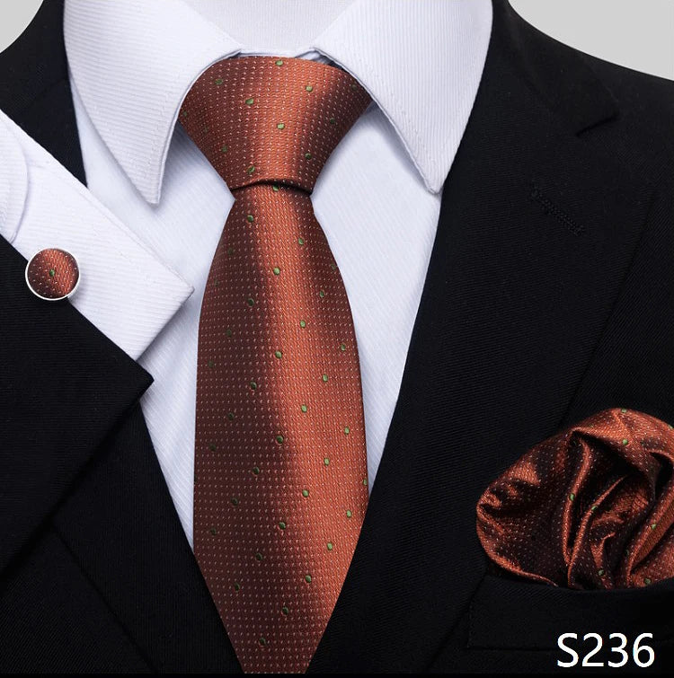 Top Grade 8 cm 100% Silk Tie Hanky Cufflink Set Necktie For Men Suit Accessories Red Paisley Wedding Gravatas Fit Party