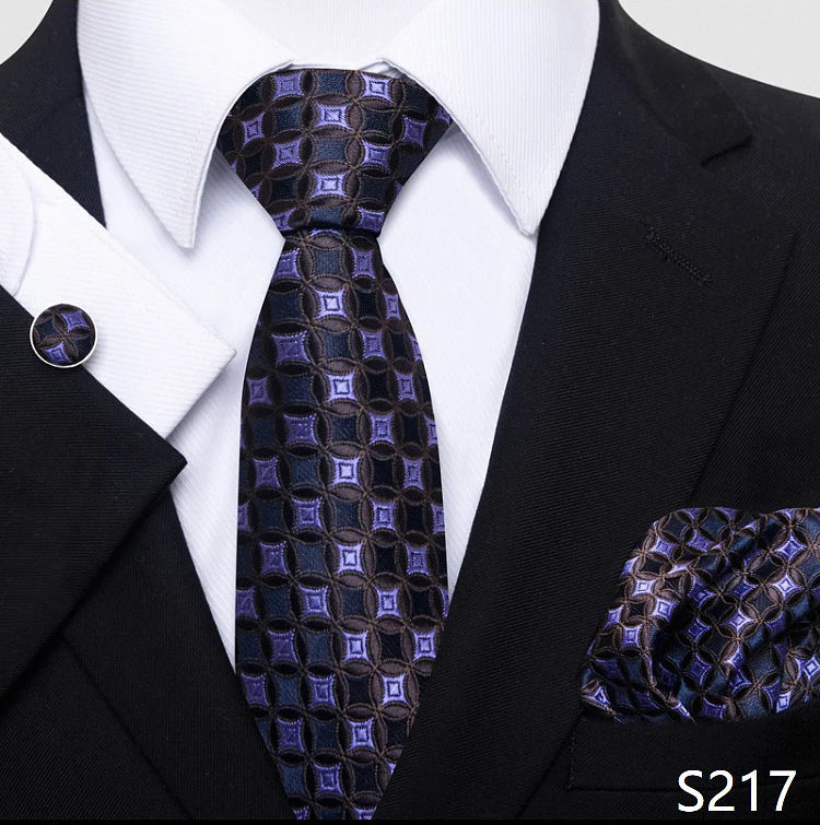 Top Grade 8 cm 100% Silk Tie Hanky Cufflink Set Necktie For Men Suit Accessories Red Paisley Wedding Gravatas Fit Party