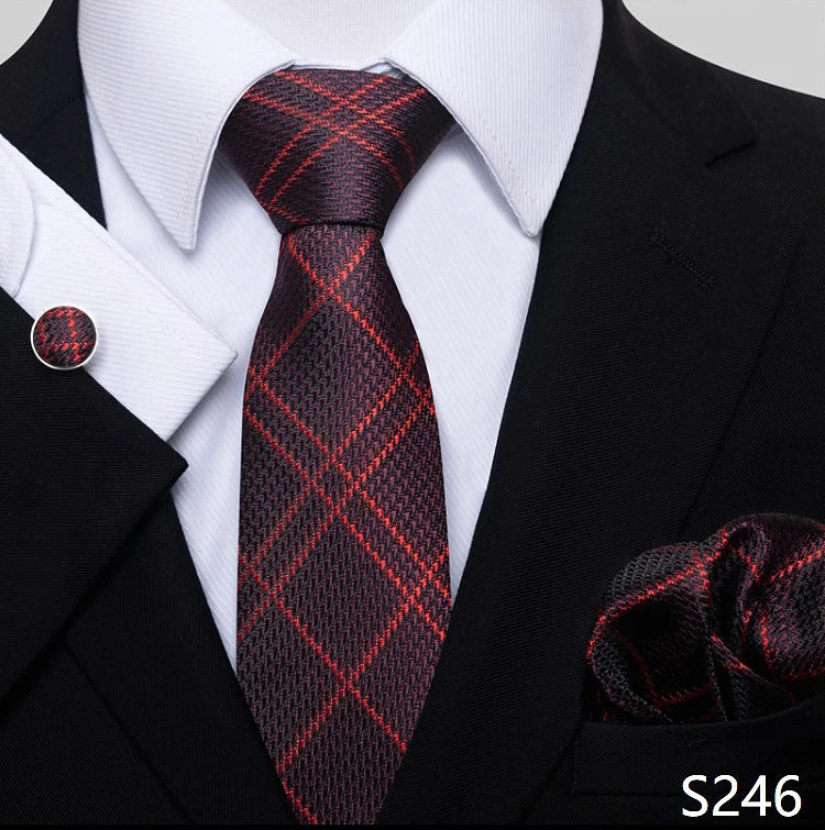 Top Grade 8 cm 100% Silk Tie Hanky Cufflink Set Necktie For Men Suit Accessories Red Paisley Wedding Gravatas Fit Party