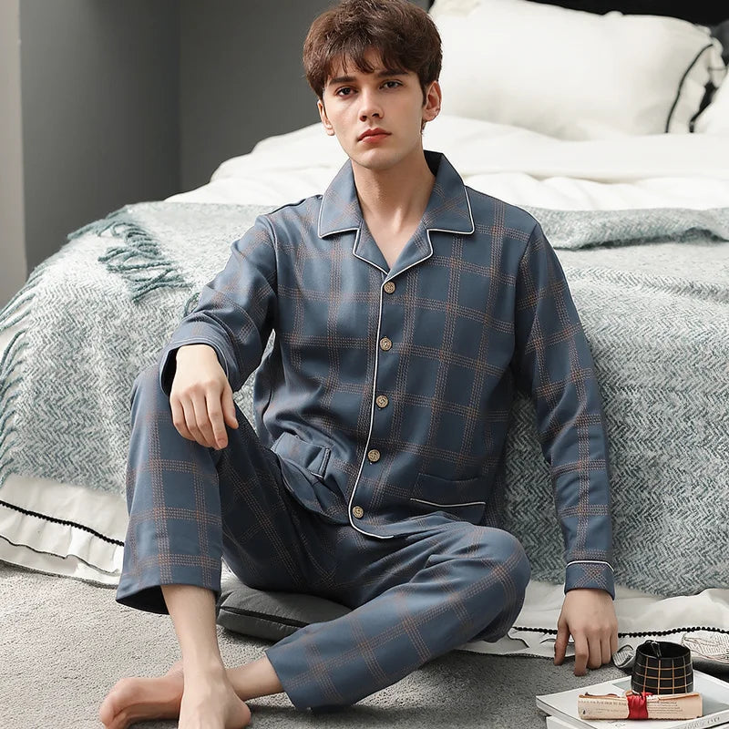 【Casual Homewear】Men's Versatile Pajama Set That Can Be Worn Outside, Long-Sleeved Top and Long Pants, Suitable for All Seasons