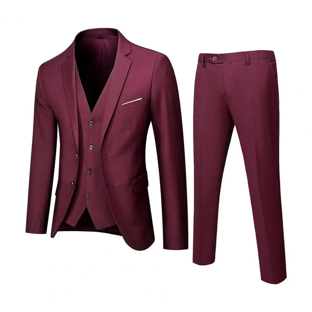 3Pcs/Set Tuxedo Suit Jacket Vest Pants Set Men Suit Set Slim Fit Formal Prom Wedding Solid Color Business Outfit