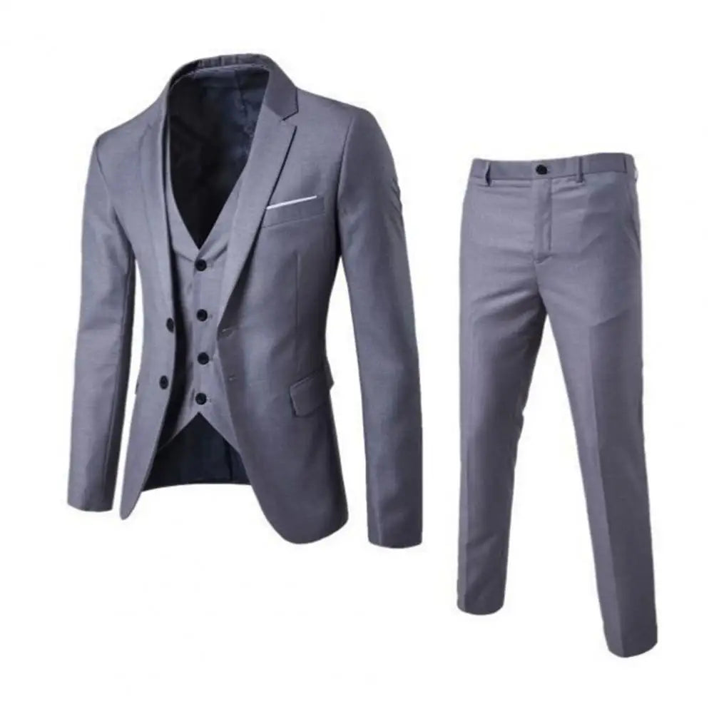 3Pcs/Set Tuxedo Suit Jacket Vest Pants Set Men Suit Set Slim Fit Formal Prom Wedding Solid Color Business Outfit