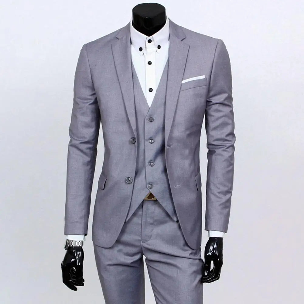 3Pcs/Set Tuxedo Suit Jacket Vest Pants Set Men Suit Set Slim Fit Formal Prom Wedding Solid Color Business Outfit