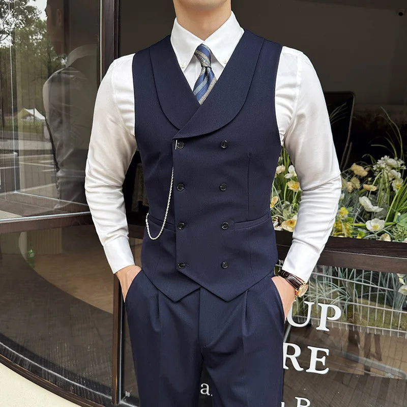 (1 Pcs Vest）2024 Latest Style Design Double Breasted Men Suit Vests Formal Groom Wedding Social Slim Fit Sleeveless Vest Coats