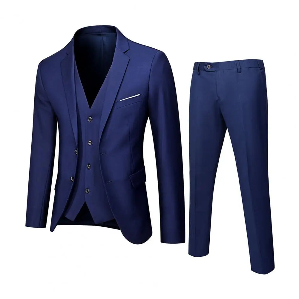 3Pcs/Set Tuxedo Suit Jacket Vest Pants Set Men Suit Set Slim Fit Formal Prom Wedding Solid Color Business Outfit
