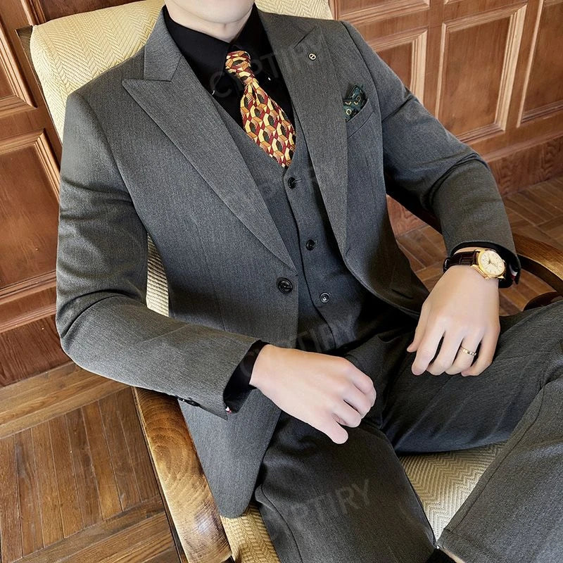 Elegant Men's Suits 2 Pieces Casual Stylish High-End Business Formal Slim Fit Groom Wedding Outfit Trend