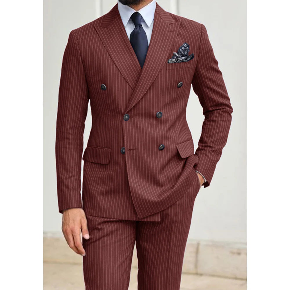 Elegant Set Man Suits Men's Clothing Men's Two-piece Pinstripe Suit Pants Sets Fashionable Comfortable and Casual Suit Costumes