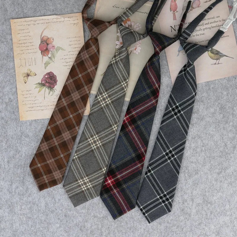 Lazy JK Ties men Plaid Necktie Japanese Style for White Shirts Uniform Cute Necktie Plaid Boys Ties Accessories