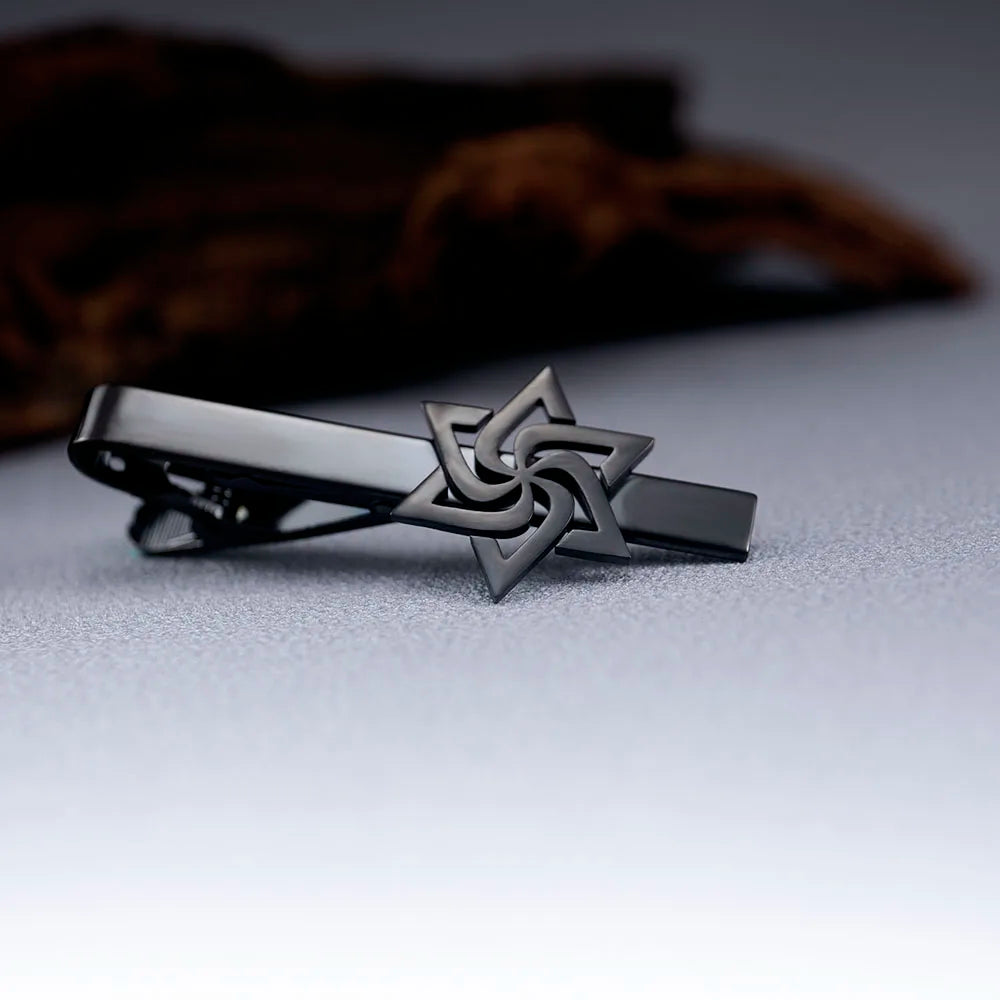 Tangula Spiral Star of David Tie Clip Stainless Steel Men Suit Tie Collar Pin Retro Judaism Amulet Wedding Jewelry for Groom