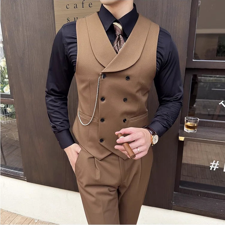 (1 Pcs Vest）2024 Latest Style Design Double Breasted Men Suit Vests Formal Groom Wedding Social Slim Fit Sleeveless Vest Coats