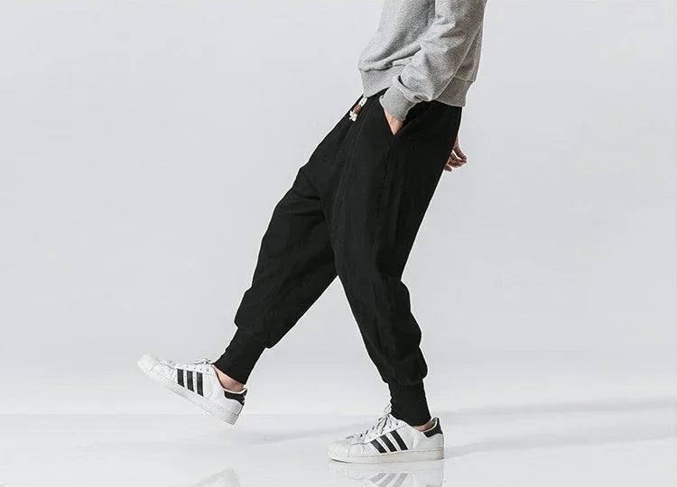 Men Harem Pants Streetwear Cotton Linen Joggers New Baggy Hip Hop Fashion Pants Casual Solid Trousers Male Trendy Sweatpants