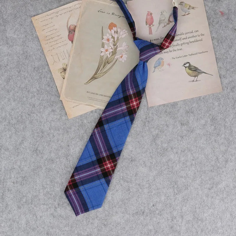Lazy JK Ties men Plaid Necktie Japanese Style for White Shirts Uniform Cute Necktie Plaid Boys Ties Accessories