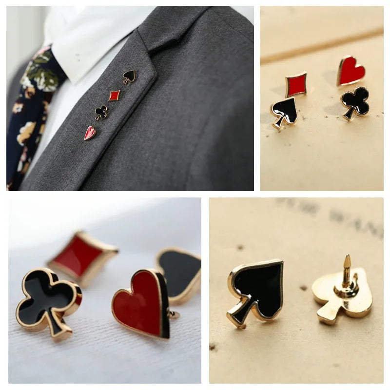 4pcs/Set Novelty Poker Themed Lapel Pin for Women Men Suit Dress Decoration Brooch Badge Collar Pins Holiday Gifts