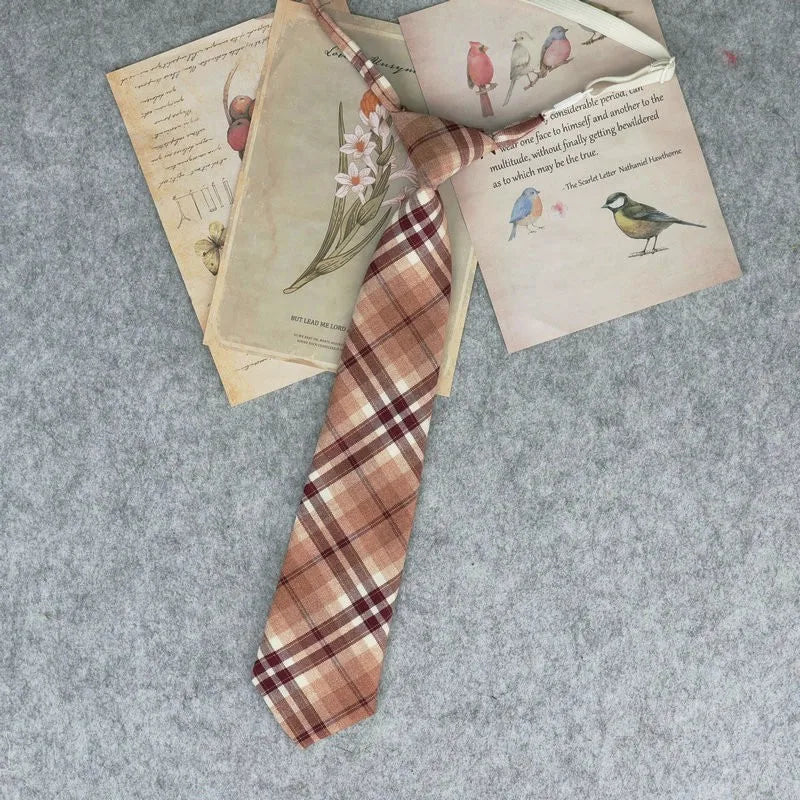 Lazy JK Ties men Plaid Necktie Japanese Style for White Shirts Uniform Cute Necktie Plaid Boys Ties Accessories