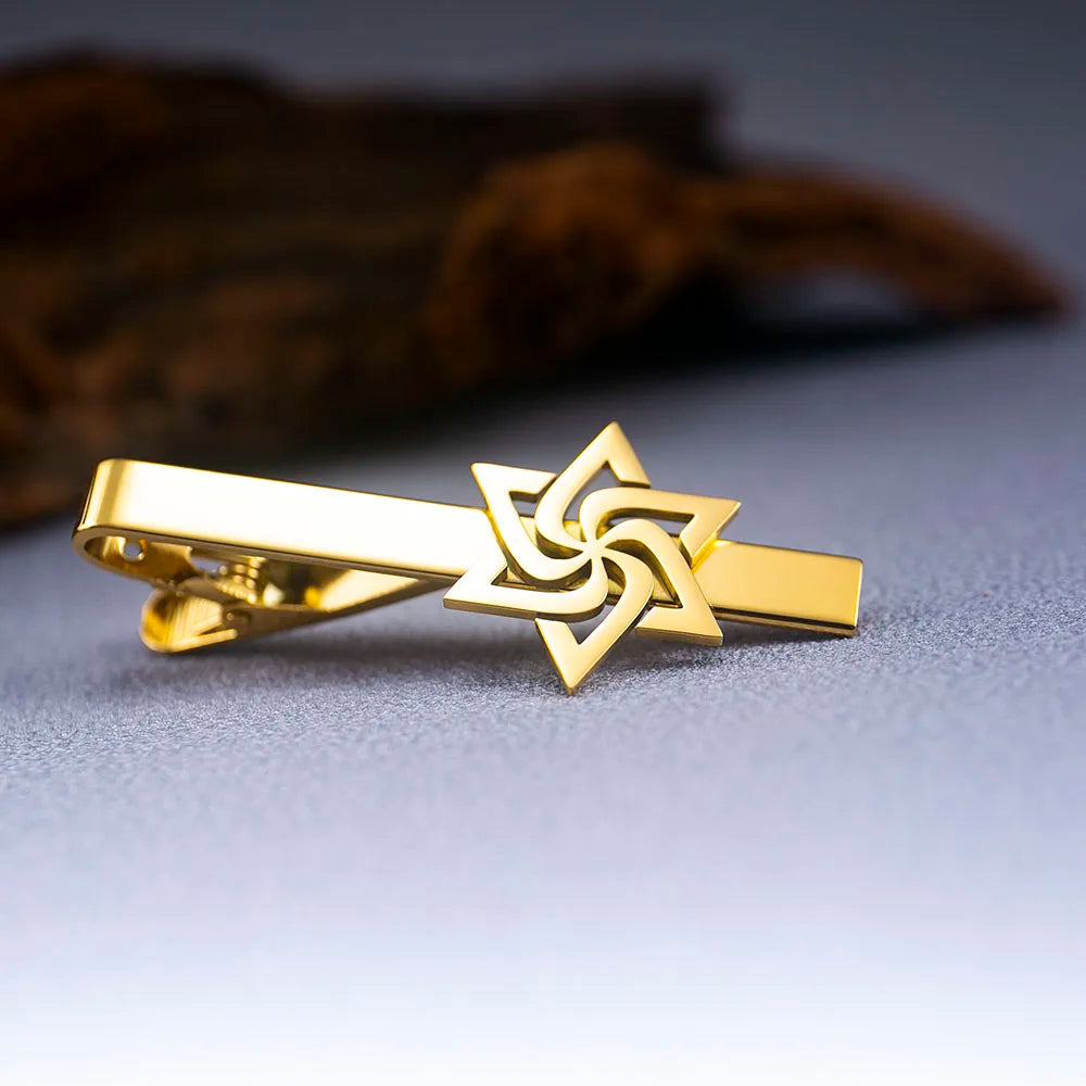 Tangula Spiral Star of David Tie Clip Stainless Steel Men Suit Tie Collar Pin Retro Judaism Amulet Wedding Jewelry for Groom