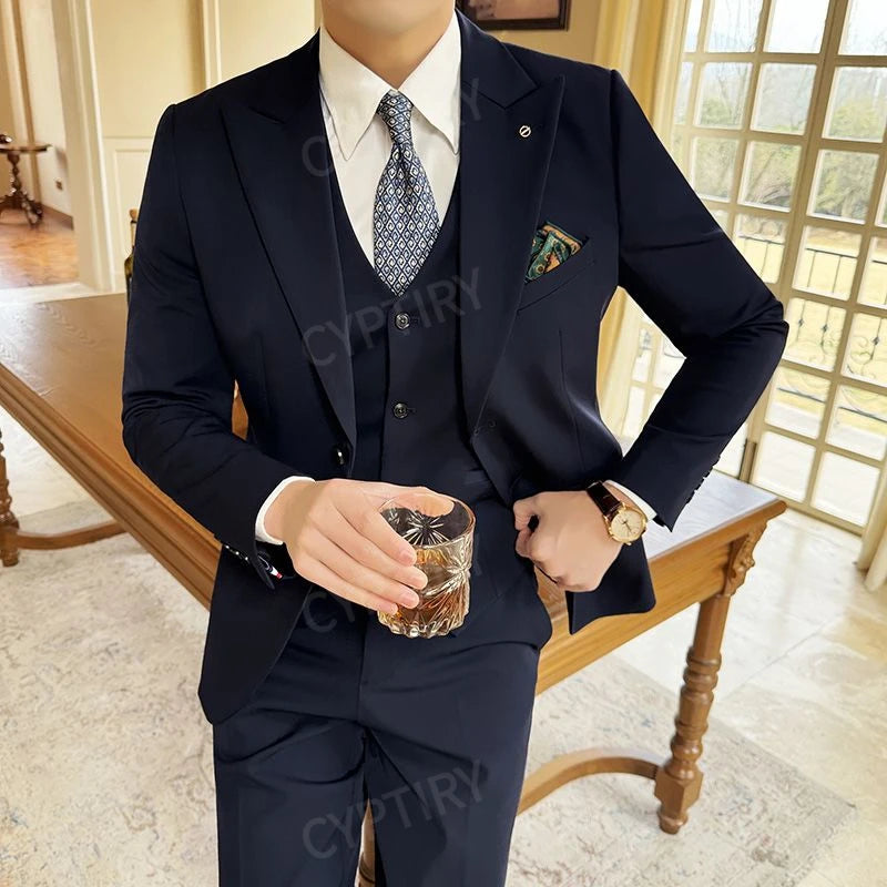 Elegant Men's Suits 2 Pieces Casual Stylish High-End Business Formal Slim Fit Groom Wedding Outfit Trend
