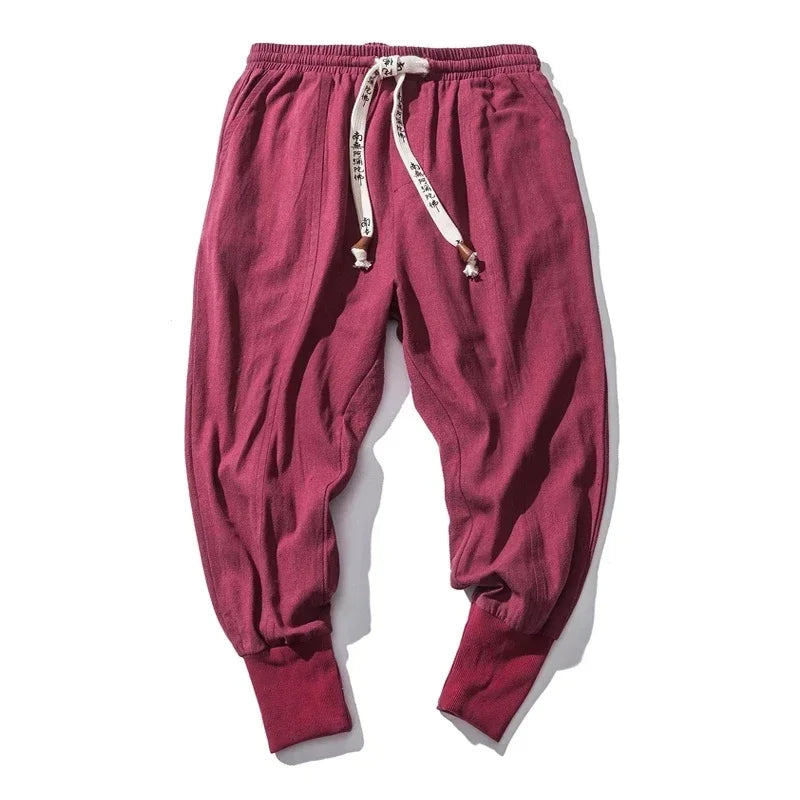 Men Harem Pants Streetwear Cotton Linen Joggers New Baggy Hip Hop Fashion Pants Casual Solid Trousers Male Trendy Sweatpants