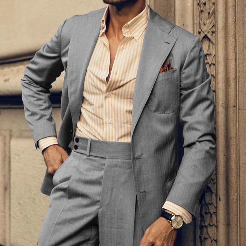 Men Suit Slim Fit Single Breasted Notched Lapel Two Piece Business Suit Set Elegant Formal Blazer Pants Office Wedding Stylish C