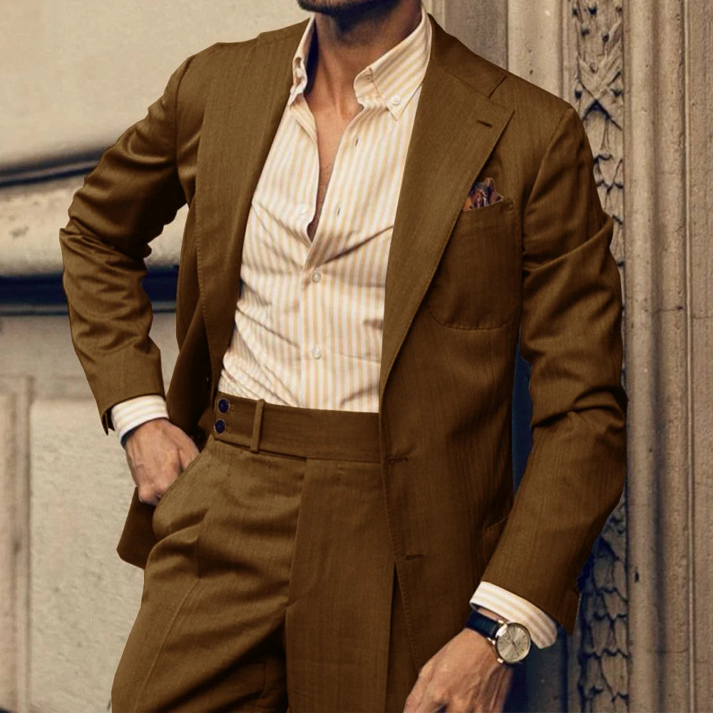 Men Suit Slim Fit Single Breasted Notched Lapel Two Piece Business Suit Set Elegant Formal Blazer Pants Office Wedding Stylish C