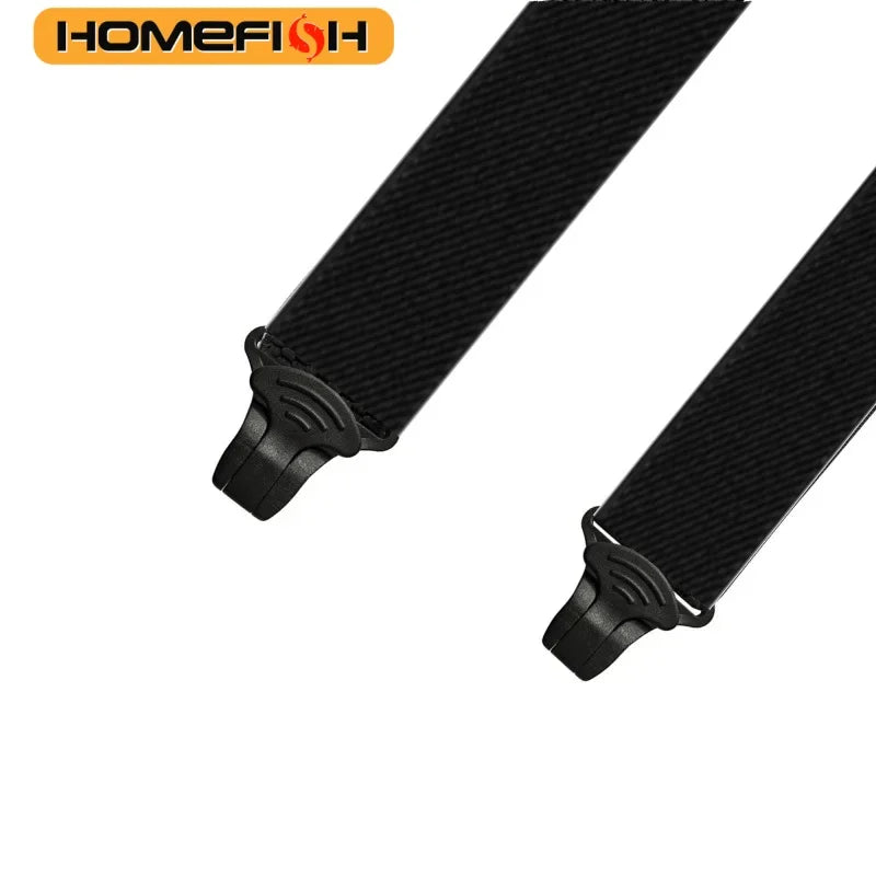 Heavy Duty Work Suspenders for Men 3.8cm Wide X-Back with 3 Plastic Gripper Clasps Adjustable Elastic Trouser Pants Braces-Black