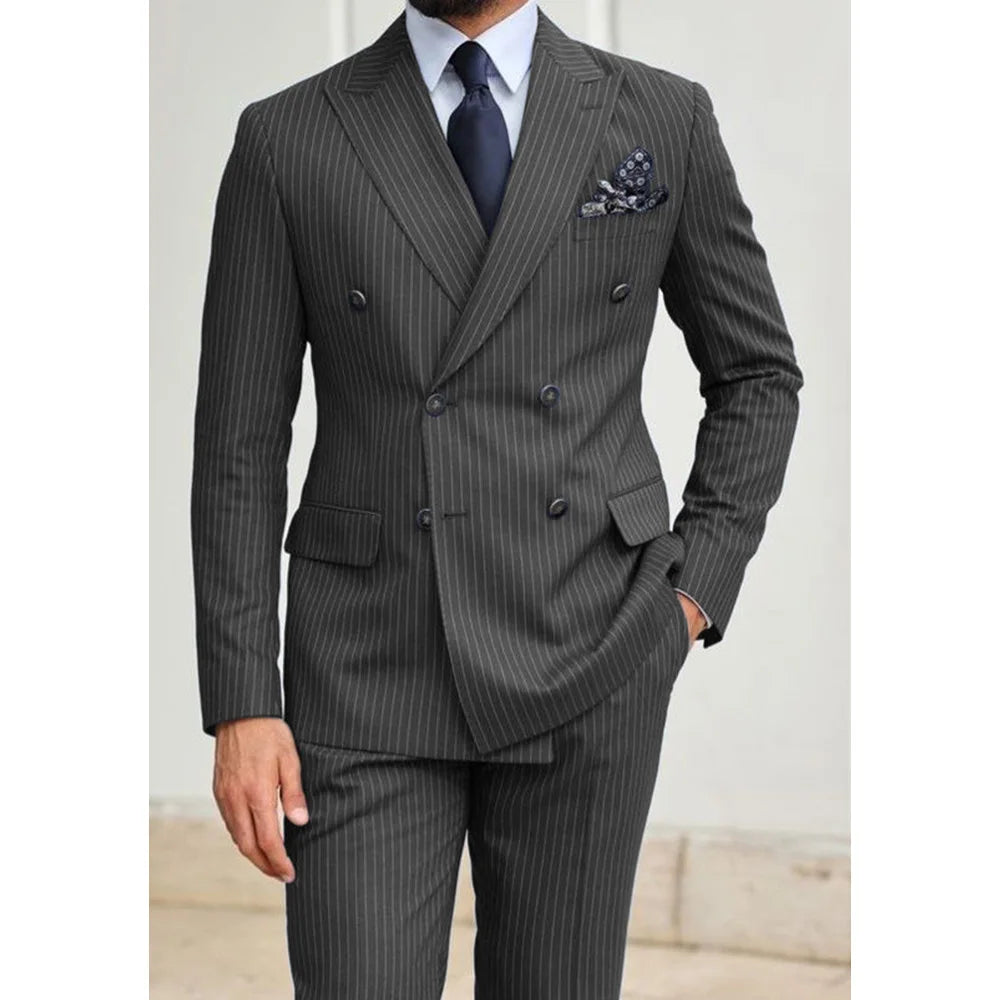 Elegant Set Man Suits Men's Clothing Men's Two-piece Pinstripe Suit Pants Sets Fashionable Comfortable and Casual Suit Costumes