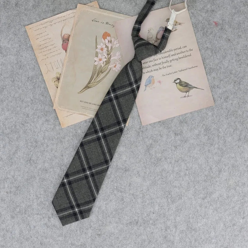 Lazy JK Ties men Plaid Necktie Japanese Style for White Shirts Uniform Cute Necktie Plaid Boys Ties Accessories