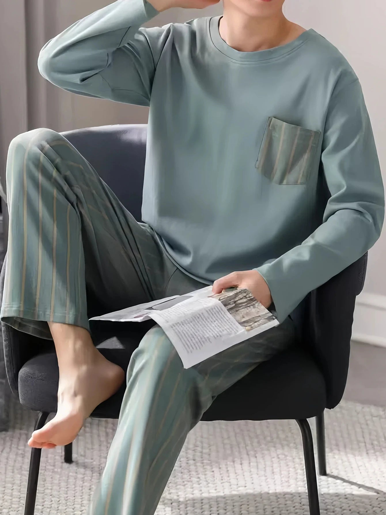 【Casual Homewear】Men's Versatile Pajama Set That Can Be Worn Outside, Long-Sleeved Top and Long Pants, Suitable for All Seasons