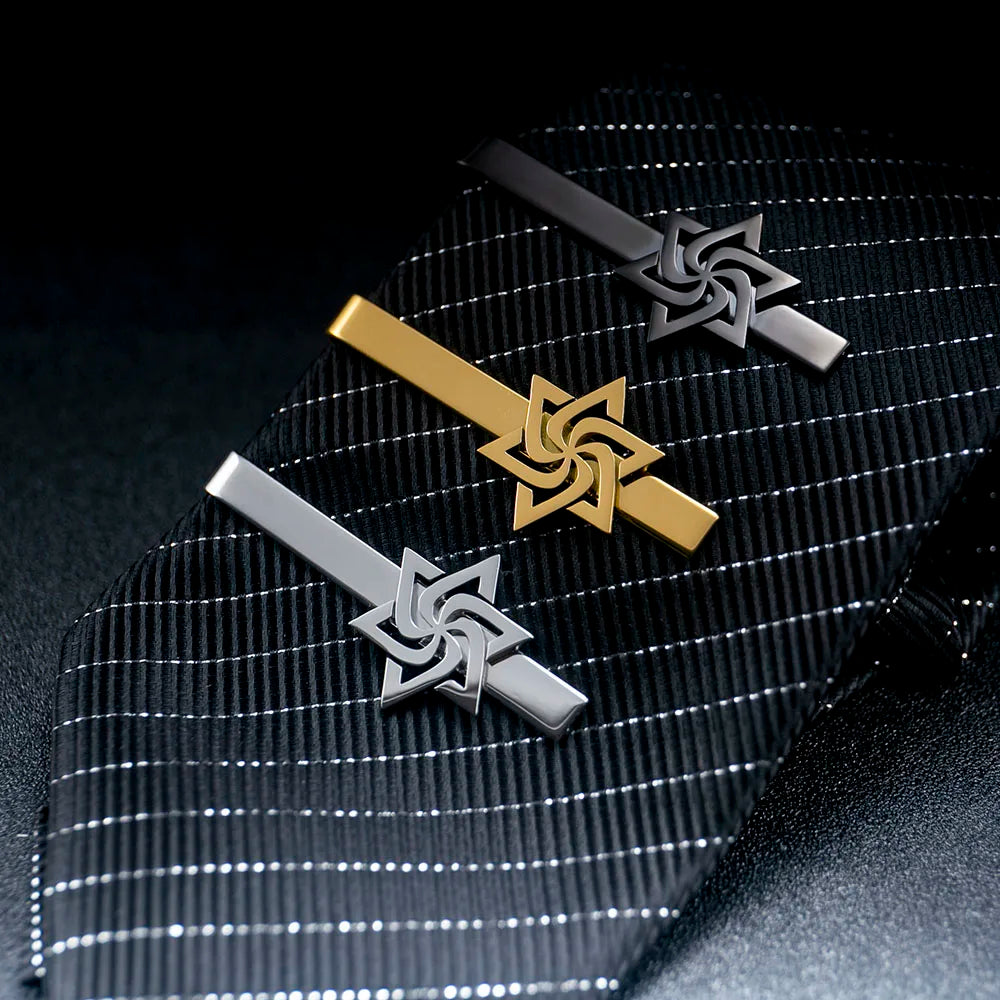 Tangula Spiral Star of David Tie Clip Stainless Steel Men Suit Tie Collar Pin Retro Judaism Amulet Wedding Jewelry for Groom