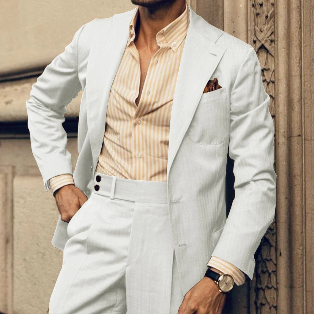 Men Suit Slim Fit Single Breasted Notched Lapel Two Piece Business Suit Set Elegant Formal Blazer Pants Office Wedding Stylish C