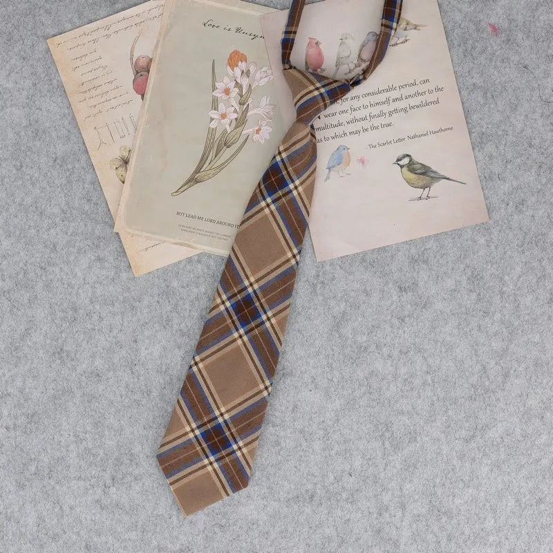 Lazy JK Ties men Plaid Necktie Japanese Style for White Shirts Uniform Cute Necktie Plaid Boys Ties Accessories