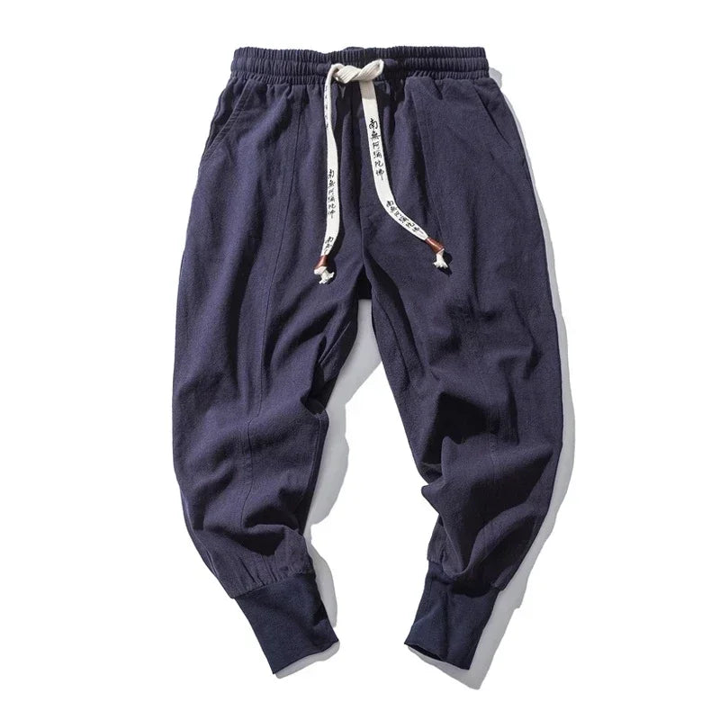 Men Harem Pants Streetwear Cotton Linen Joggers New Baggy Hip Hop Fashion Pants Casual Solid Trousers Male Trendy Sweatpants
