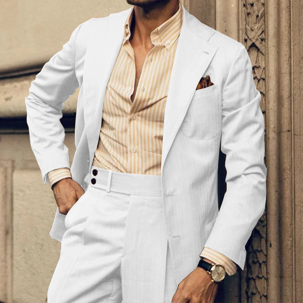 Men Suit Slim Fit Single Breasted Notched Lapel Two Piece Business Suit Set Elegant Formal Blazer Pants Office Wedding Stylish C