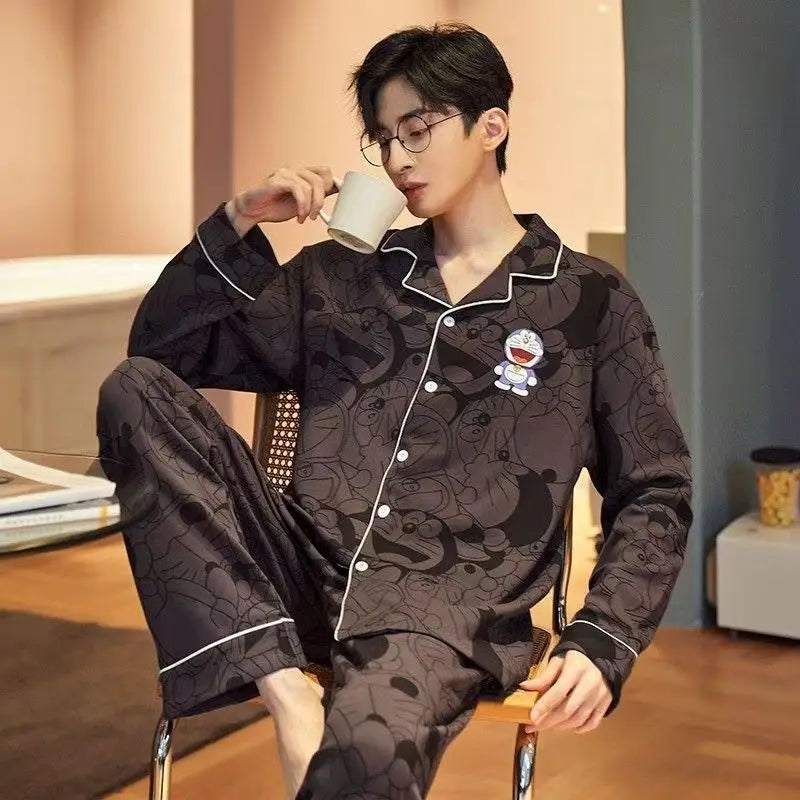 【Casual Homewear】Men's Versatile Pajama Set That Can Be Worn Outside, Long-Sleeved Top and Long Pants, Suitable for All Seasons