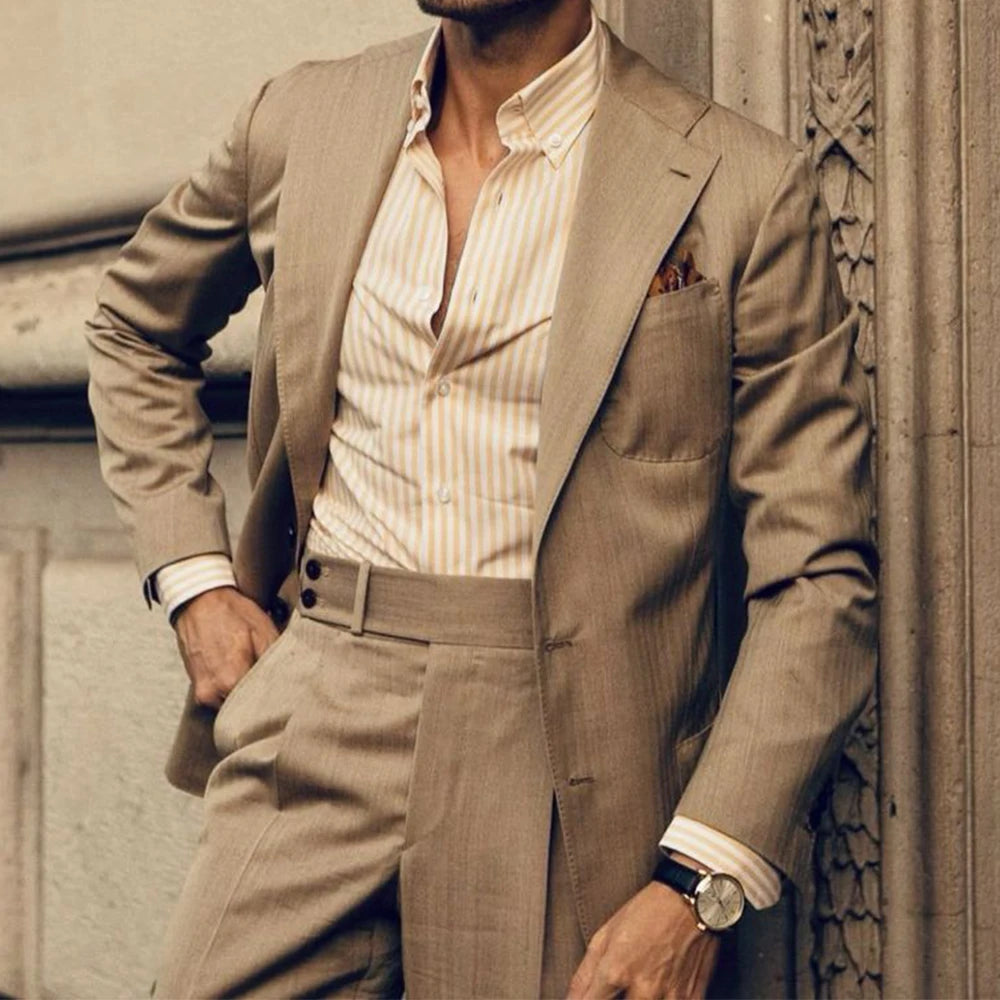 Men Suit Slim Fit Single Breasted Notched Lapel Two Piece Business Suit Set Elegant Formal Blazer Pants Office Wedding Stylish C