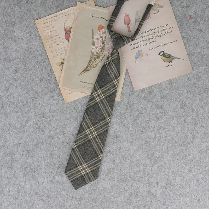 Lazy JK Ties men Plaid Necktie Japanese Style for White Shirts Uniform Cute Necktie Plaid Boys Ties Accessories