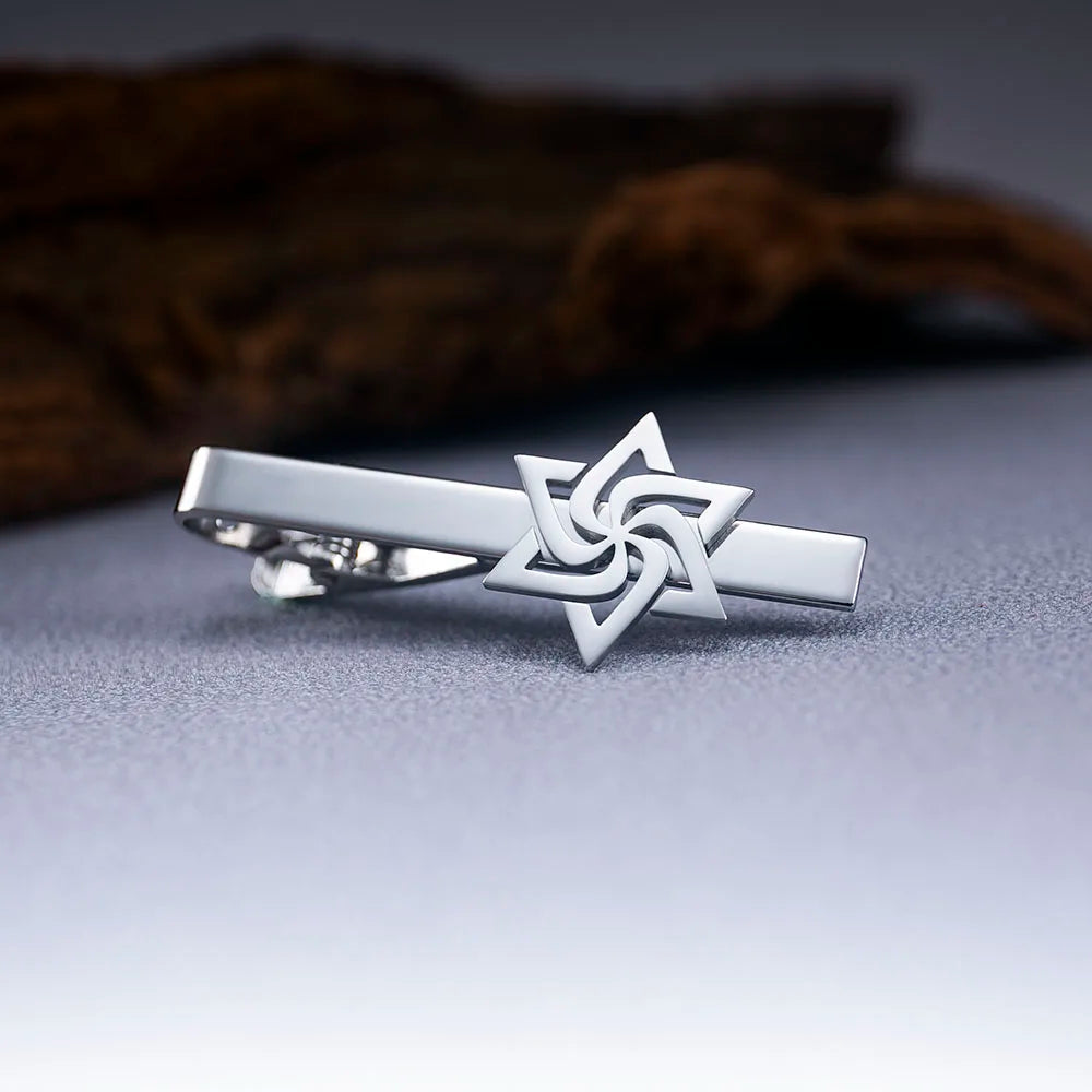 Tangula Spiral Star of David Tie Clip Stainless Steel Men Suit Tie Collar Pin Retro Judaism Amulet Wedding Jewelry for Groom